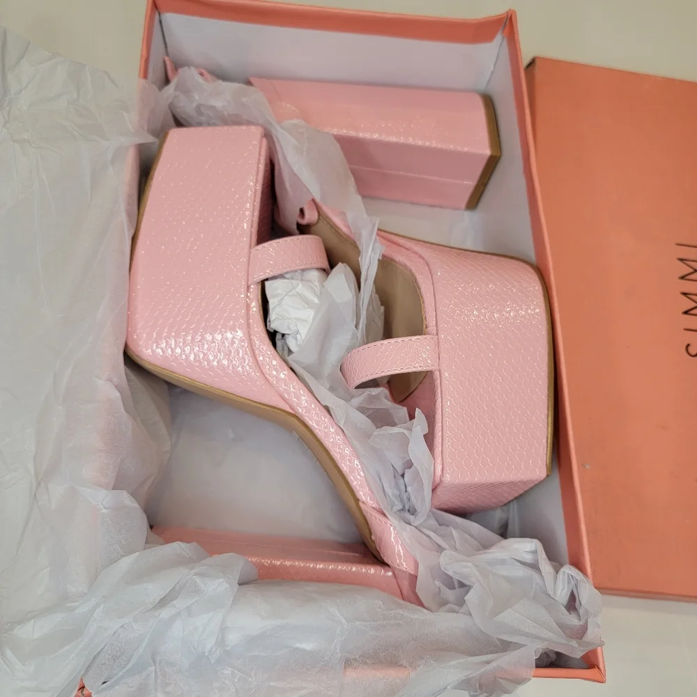 Simmi London Platform Square Toe Heeled Sandal Size 10 Wide Fit New! Pink